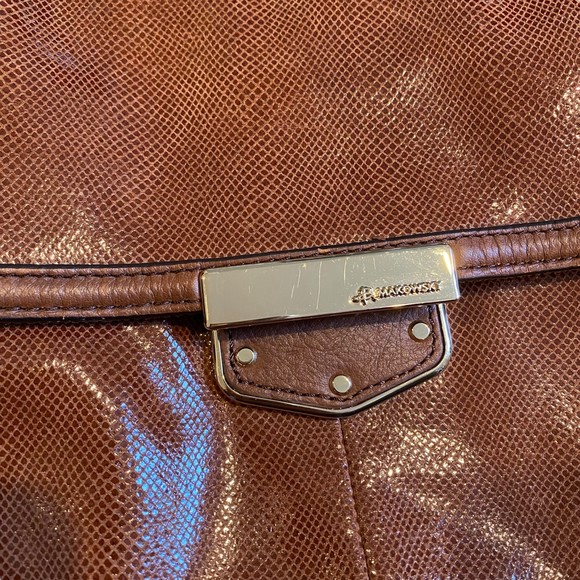 B Makowsky Brown Lombard Leather Designer Satchel Crossbody Bag - Picture 3 of 14